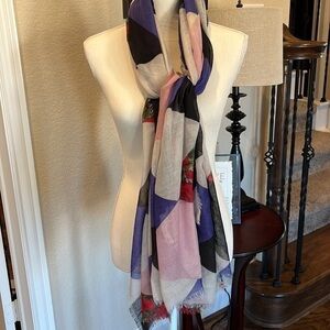 New BP Multi Colored Wrap Scarf. Lightweight large! Diamond  Pattern Roses Large